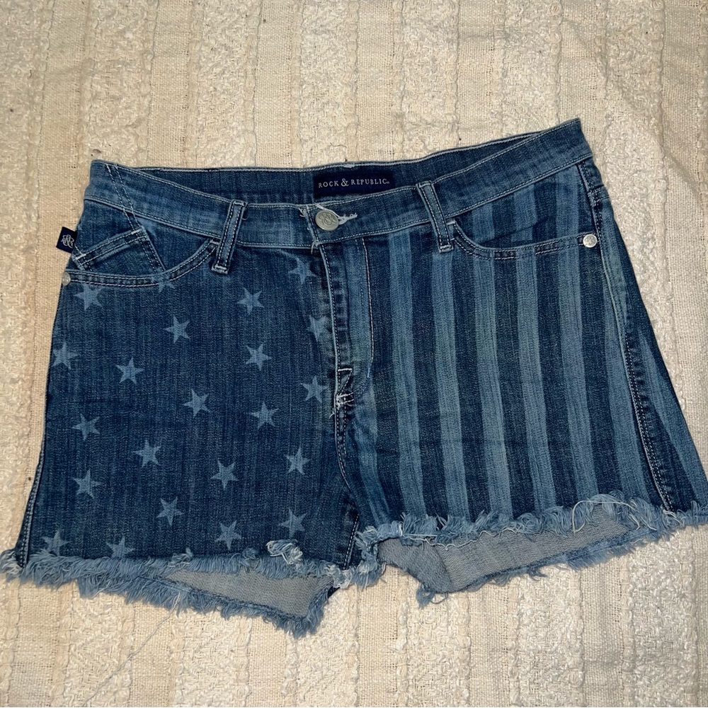 Rock & Republic Dark Blue Star & Stripe Denim Shorts
